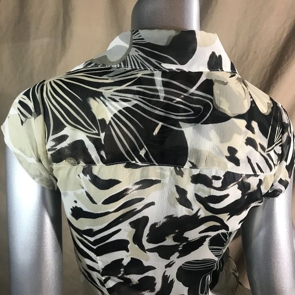 M.K.M Designs Women's Small Y2K Semi Sheer Crop Belly Relieving Blouse V Neck To - Picture 11 of 15